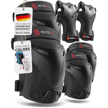 Imagem de SKATEWIZ Joelheiras para crianças - Conjunto de joelheiras e cotoveleiras - PROTECT-1 - Tamanho P Preto - Protetores de pulso Equipamento de proteção para patinação, skate, patins de gelo para
