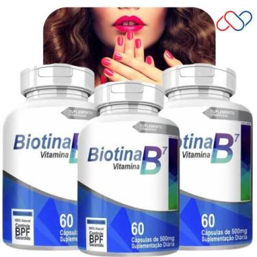 Imagem de Kit com 3 Potes Biotina B7 500mg 180 Cápsulas - 4Elementos, Sem sabor