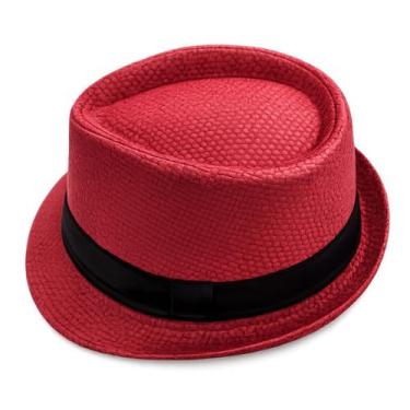 Imagem de Chapeu Malandrinho Panamá Fantasia Adulto ET006 Cor:Vermelho fita pret