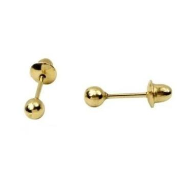 Imagem de Brinco Infantil Bolinha 3mm Recém Nascido Bebê Ouro 18k