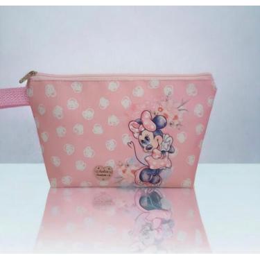 Imagem de Necessaire Tamanho Médio Com Zíper Cor Rosa Claro Com Desenho Minnie -