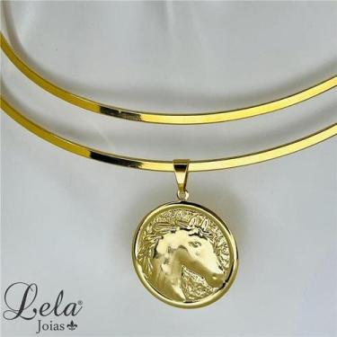 Imagem de Aro duplo folheado a ouro com pingente medalha com cavalo - LELA JOIAS