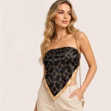 Imagem de Lenço Feminino Cetim Echarpe Estampas Lenco Pashmina Seda 90x90cm Quad
