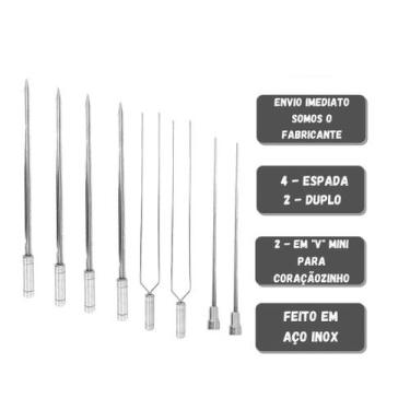 Imagem de 8x Espetos De Inox 40cm Espada, Duplo e Coração - Churrasc - INOX LAUR