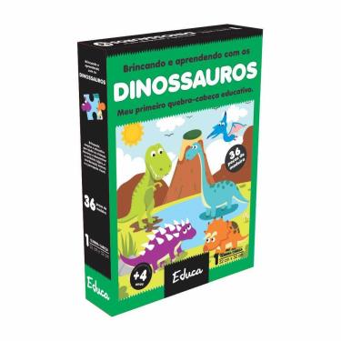 Imagem de Quebra-cabeça Educativo Q.c Dinossauros com 36 Peças em Madeira para Desenvolver Concentração e Memória Visual M.D.F.