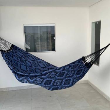 Imagem de Rede de Dormir Rede Indiana Casal Descanso Reforçada Azul Panos do Lar 150CM 150KG