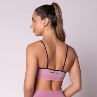 Imagem de Top Selene Quadriculado Fitness Sem Costura Com Bojo Removível, Malva 