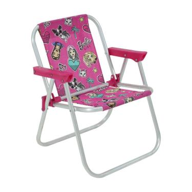 Imagem de Cadeira Infantil Dobrável Cadeira Bel Alumínio Barbie Reclinável Rosa 30kg Belfix