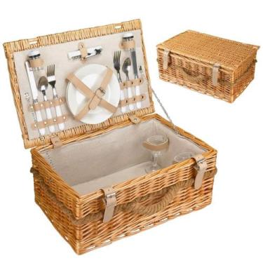 Imagem de Cesta Piquenique Grande Willow Weave 14pçs 2 Pessoas Fibra Natural Com