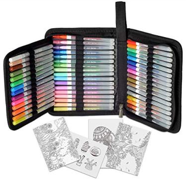 Imagem de Canetas de gel, kit com 48 canetas de tinta de gel com estojo de viagem portátil para crianças, livros de colorir para adultos, desenhos, doces, artesanato, artigos de arte de volta às aulas