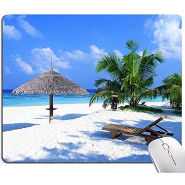 Imagem de Mouse pad de praia tropical, coco, palmeiras sombras em plantas de verão da costa do Havaí, idílica, mouse pad retangular de borracha antiderrapante personalizado para jogos da natureza, 24 x 20 cm