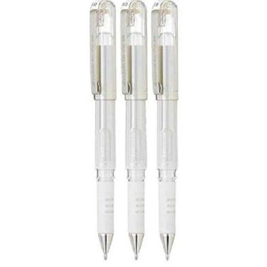 Imagem de Pentel Canetas de gel metálicas com aderência de gel híbrido branco DX ponta larga de 1 mm com ponta de 0,5 mm de largura de linha de tinta gel K230-WO (pacote com 3)