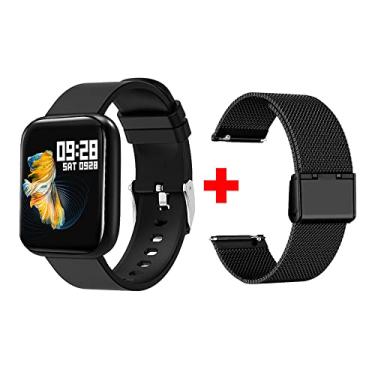 Relógio Smart watch P80 Pedômetro Bluetooth Pressão Arterial Frequência  Cardíaca Oxigênio(Rosa) com 2 Pulseiras (aço e borracha)