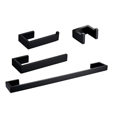 Imagem de Aço inoxidável preto bonito gancho de parede autoadesivo suporte de papel higiênico barra de toalha acessórios de banheiro, conjunto de 4 peças, China