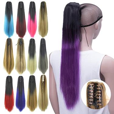 Imagem de IMISSU Clipe reto em extensões de peruca Clipe de rabo de cavalo Garra Ombre Pedaços de cabelo de rabo de cavalo (Ombre roxo)