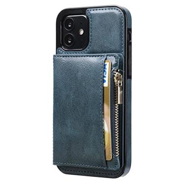 Imagem de Estojo Carteira Flip para iPhone 13 12 Mini 11 Pro Max X XS Max XR 8 7 Plus Se2020 Cartões de Couro Capa de Livro, Azul, iPhone 7Plus 8Plus