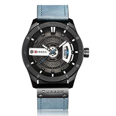 Imagem de Relógio de pulso masculino com calendário, pulseira de quartzo analógico com pulseira de couro, mostrador à prova d'água para decoração de negócios, M8301-4, correia