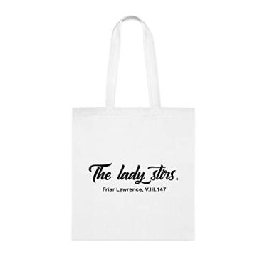 Imagem de Bolsa The Lady Stirs. Friar Lawrence V.Iii.147, presente divertido, bolsa de ombro, bolsas reutilizáveis, ideia de presente de cesta de Natal de aniversário, Branco