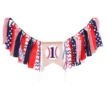 Imagem de Faixa de beisebol para aniversário de 1 ano – Decorações de primeiro aniversário para guirlanda de tecido de fita de beisebol, adereços de cabine de fotos, vermelho, branco, azul, lembrança de aniversário e presentes para meninos