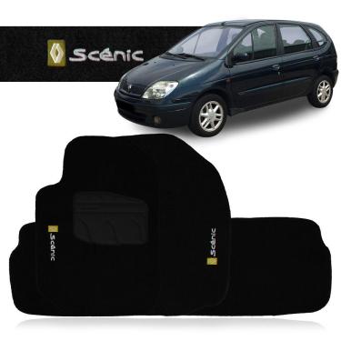 Imagem de Jogo Tapete Carpete Automotivo Renault Scénic 1999 a 2011 Preto 3 Peças Traseiro Inteiriço Bordado