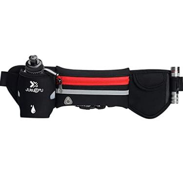 Imagem de Cinto de hidratação feminino masculino para trilha corrida à prova d'água refletivo quadril pacote de cintura com fone de ouvido maratona para corrida com garrafa de água de 280 ml, vermelho, 44 * 13 cm