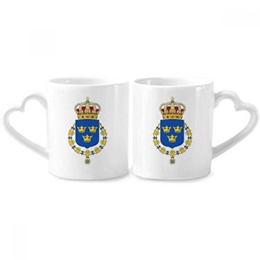 Imagem de Conjunto de canecas de porcelana para casais com emblema nacional da Europa da Suécia