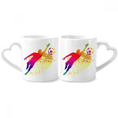 Imagem de Conjunto de canecas de porcelana para casal de futebol blocos de goleiro de futebol conjunto de canecas de cerâmica para amantes de coração