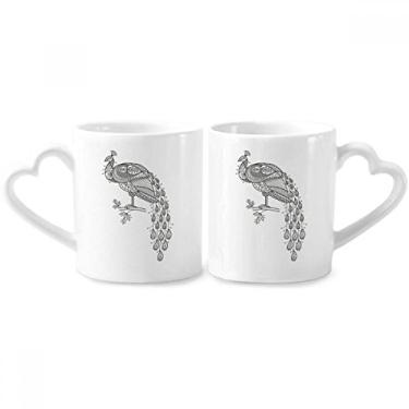 Imagem de Conjunto de canecas coloridas de porcelana para casais, pintura de pássaro, pavão, coração