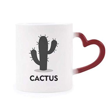 Imagem de Caneca com contorno de suculentas de planta de cacto verde sensível ao calor Caneca de grés que muda de cor vermelha