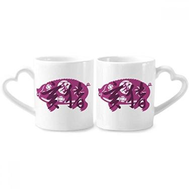 Imagem de Ano Novo de Porco Animal China Zodíaco Conjunto de canecas de porcelana para casal amante de cerâmica alça de coração