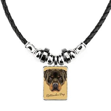 Imagem de DIYthinker Colar preto feroz Rottweiler cão animal de estimação colar joia pingente de corda de couro torque