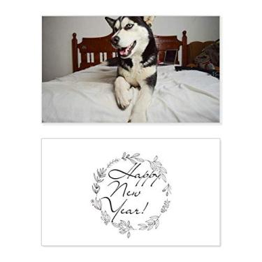 Imagem de Dog Animal Room Husky Picture New Year Festival Greeting Card Bless Message Gift