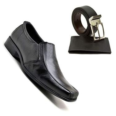 Imagem de Sapato Masculino Derby Italino + Carteira Preta E Cinto Dupla Face Brinde (43)