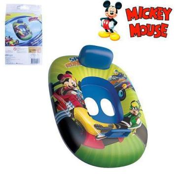 Imagem de Boia Bote Inflável Infantil Modelo Fralda Com Encosto E Pegador Mickey