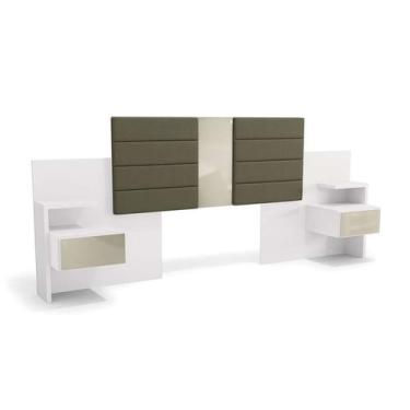 Imagem de Cabeceira Casal Extensível com Mesa de Apoio Poseidon Branca - Kappesb