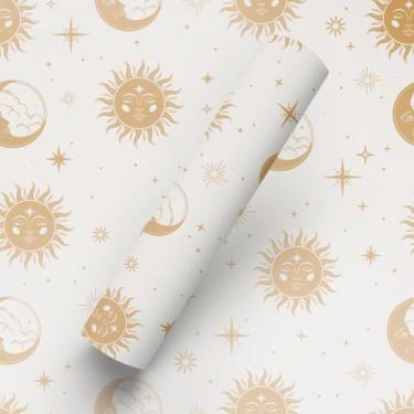 Imagem de Papel de Parede Adesivo Tema Bicicleta Lua Sol Dourado C/ Estrela Quar