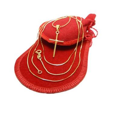 Imagem de Corrente Masculina 80cm 0.5mm Cruz Folheada Ouro 18k CR593 - WNBIJOUTE