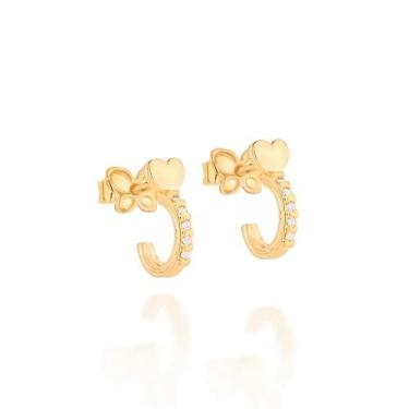 Imagem de Brincos Rommanel Pequenos Argola Coração Zircônias 526446, Branco