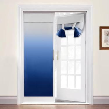 Imagem de Yakamok Cortinas de porta francesas azuis para escurecimento de ambientes ombré, para portas, ímãs, bloqueio, luz, isolamento térmico, boho, amarrar/persiana de enrolar para cozinha, pátio, frontal