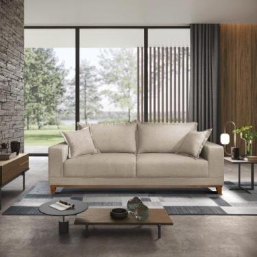 Imagem de Sofá 3 Lugares Lugano Living 2,00m Base em Madeira Linho - Bisart, Beg