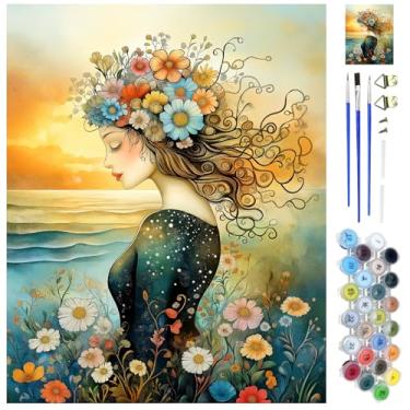 Imagem de WEBEEDY Kit de pintura em tela com números de flores para mulheres, kit de pintura por números, para adultos, iniciantes, kits de arte e artesanato para adultos, decoração de parede, presentes de