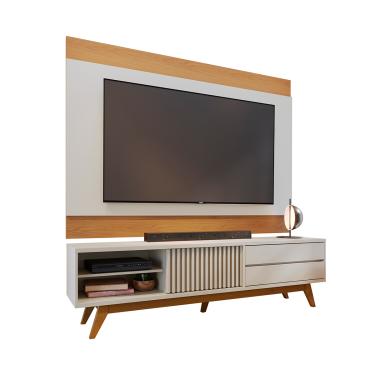 Imagem de Rack Ripado com Painel para TV até 75 Pol 200x195cm Colibri Cor: Off White/Freijó