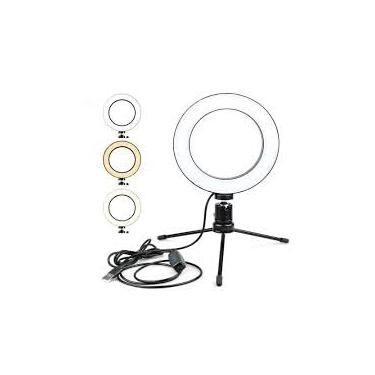 Imagem de Iluminador Ring Light 6 Polegadas com Suporte para Celular, LED Foco Ajustável, Cabo USB Incluso
