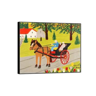 Imagem de Pintura famosa decoração de arte de parede - imagens em tela para sala de estar - cavalo e carrinho - pôster e impressões com moldura preta 40 x 50 cm 16 x 20 pol