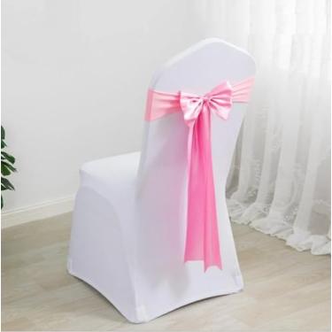 Imagem de Decoração de casamento, festa de aniversário, faixas para cadeiras, gravata borboleta pronta, elastano, faixas elásticas, nó, sala de reunião de hotel, rosa, 1 peça