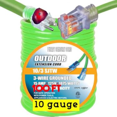 Imagem de Cabo de extensão de 30,5 m 10 Gauge 10 3 grau de empreiteiro, cabo de extensão de alimentação calibre 100 m 10 plugue 10/3, cabo de extensão com extremidades iluminadas (30,5 m, calibre 10, verde)