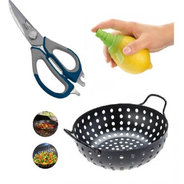 Imagem de Jogo Peixe Panela Wok Grelha Tesoura Borrifador Spray Prana