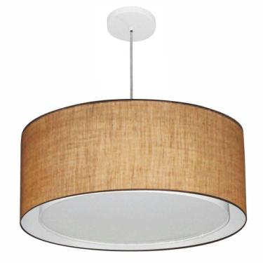 Imagem de Lustre Pendente Cilíndrico Duplo Vivare Md-4291 Cúpula Em Tecido 60x30cm - Bivolt Palha 127/220v
