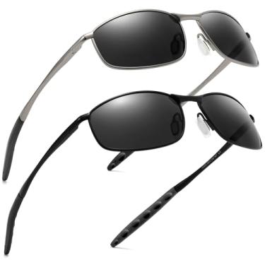 Imagem de SUNGAIT Óculos de sol masculinos estreitos polarizados, armação de metal, retângulo, retrô, durável, proteção UV400, Armação metálica/lente cinza e armação preta/lente cinza
