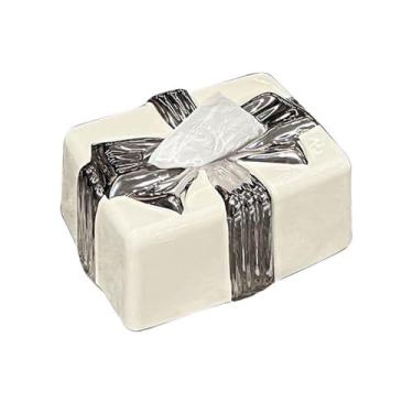 Imagem de Caixa de lenços Ceramic Tissue Box Bow Shape Home Living Room Office Desktop Organizer(Branco)